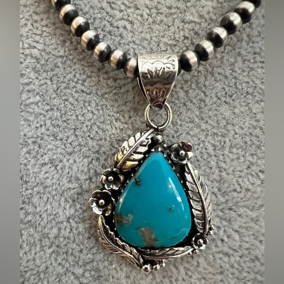 Kingman Turquoise Jewelry - ❤️ Kingman Turquoise Navajo Sterling Silver Decorative Pendant 8.3 Gm / 1.73”L
